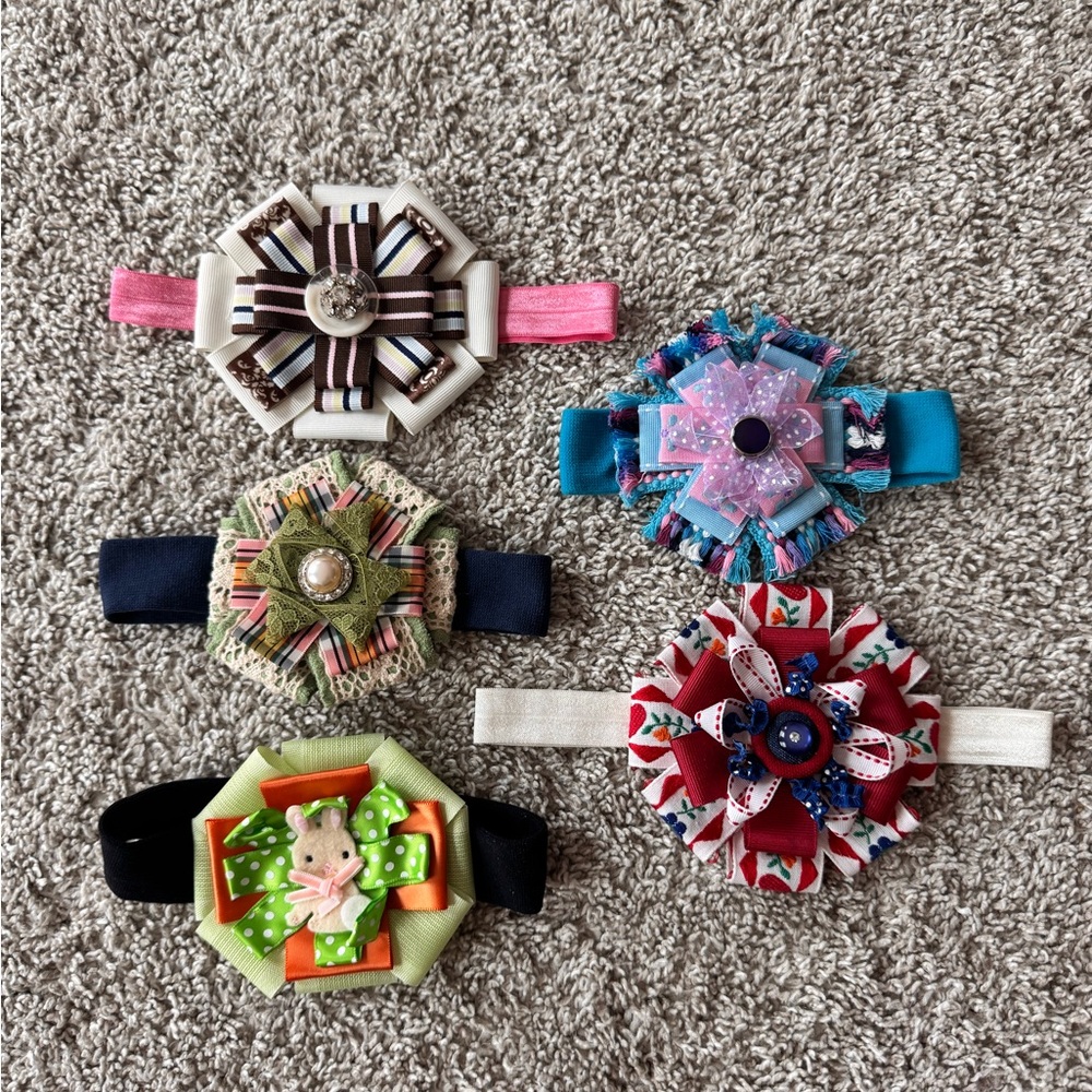Baby girl handmade Headband Bundle 5 Pack Flower Bow Elastic Hair Accesories - Picture 2 of 7